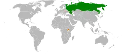 Map indicating locations of Russia and Uganda
