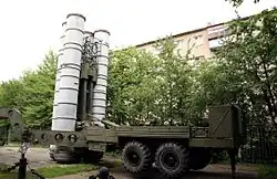 The 5P85-1 launcher for S-300PT displayed at the Air Defense History Museum in Zarya, Moscow Oblast.