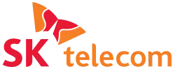The words 'SK telecom' written in orange, with a simple image of a butterfly above it.