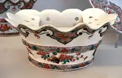 Saint-Cloud soft paste porcelain flower holder, "famille rose", 1730–1740