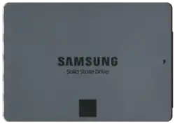 A grey SSD with the text Samsung Solid State Drive"