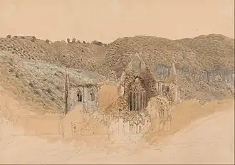 Ruins against the hillside, Samuel Palmer, 1835