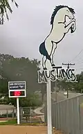 Historic Mustangs signboard before being removed in 2013 and restored in 2017