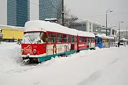 Trams stopped running due to heavy snowfall, at Marijin Dvor on 5 February 2012