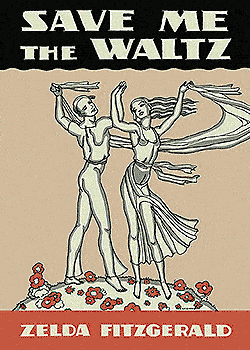 The book cover with white title against a beige sky. A dancing couple twirl amid a white field of red flowers.