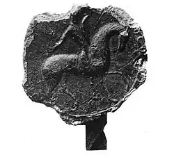 Seal of Gilbert de Clare, Earl of Hertford. Proven use in 1146/48.[Ni 5] Photograph published in 1894.[17]