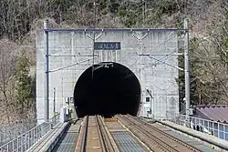 Entrance to the tunnel from Honshu side; note the dual-gauge tracks