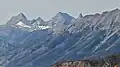 Mount Selkirk (left) and Catlin Peak (center) from northeast at Sunshine Meadows