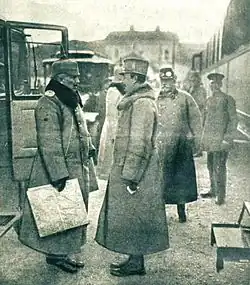 Wilhelm II, left, imposes on Charles I of Austria, right, the economic trusteeship of the dual monarchy in favor of the Reich.