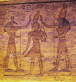 The gods Set (left) and Horus (right) blessing Ramesses in the Small Temple at Abu Simbel