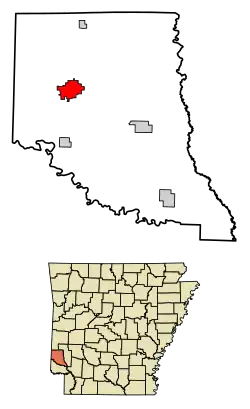 Location of De Queen in Sevier County, Arkansas.