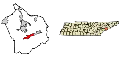 Location of Gatlinburg in Sevier County, Tennessee