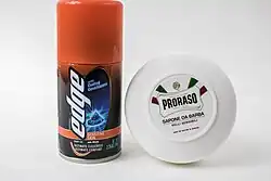 A can of Sensitive Skin Edge and shaving soap