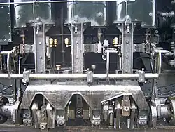Engine of Shay locomotive built by Lima Locomotive Works (s/n 3320 of 1928). Locomotive is still in operation in Cass Scenic Railroad State Park as Cass Scenic No. 2