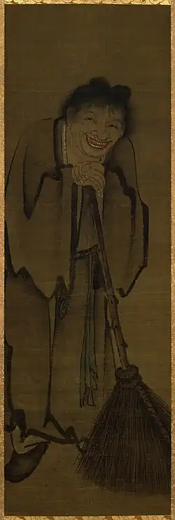 Yan Hui (颜辉; 顏輝; Yán Huī; Yen Hui), Shi De (拾得), ink and light color on silk, 13th century, Yuan dynasty (Chinese). Tokyo National Museum.