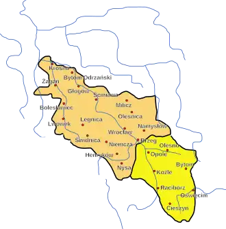 Silesia 1217-1230: Duchy of Opole and Racibórz in yellow