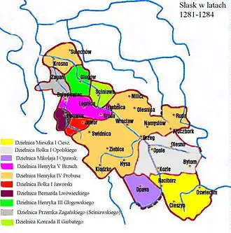 Silesia in 1284: Lwowek Duchy in burgundy