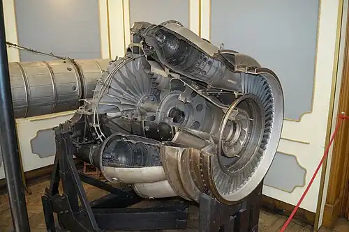 Klimov VK-1 centrifugal impeller showing that the blades have rubbed on the shroud causing increased clearance and leakage losses.