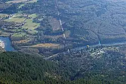 Rockport (bottom right) lies at the junction of Washington State Route 530 (center) with Washington State Route 20 (hidden by trees).