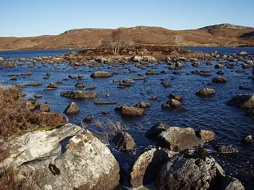 Small islet on Loch Mhic'ille Riabhaich One of the islands on the loch is supposed to be a crannog. Supposedly a refuge of Mac Gille Riabaich a notorious freebooter and renowned warrior.