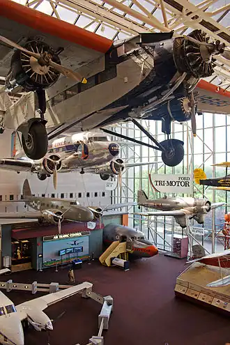 Planes suspended from the ceiling of the Smithsonian National Air and Space Museum lobby