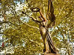 The Soldiers and Sailors Monument (1896) is dedicated to Union soldiers and sailors who died during the American Civil War. It is marked 1861–1865. It is located at Major Mark Park on Hillside Avenue (NY 25) at 176th Street.[22]