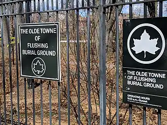 NYC Parks Dept fencing, signs, South of burial ground