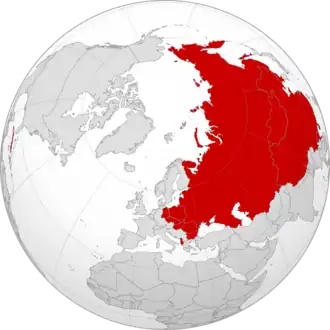 Image 9Map showing the greatest territorial extent of the Soviet Union and the sovereign states that it dominated politically, economically and militarily in 1960, after the Cuban Revolution of 1959 but before the official Sino-Soviet split of 1961 (total area: c. 35,000,000 km2) (from History of the Soviet Union)