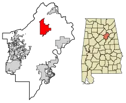 Location of Ashville in St. Clair County, Alabama.