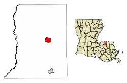 Location of Greensburg in St. Helena Parish, Louisiana.