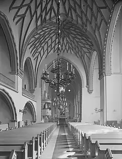 View through the single-nave nave to the choir to the southeast