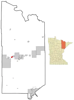 Location of the city of Buhl within Saint Louis County, Minnesota