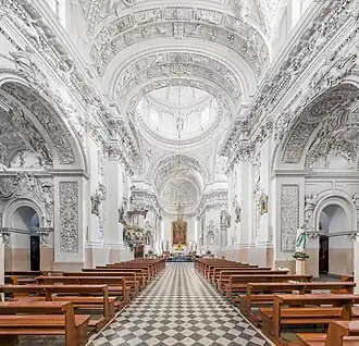 Interior of the Church of St. Peter and St. Paul, Vilnius, designed by Jan Zaor, Giambattista Frediani and completed in 1701