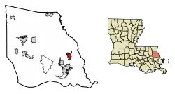 Location of Pearl River in St. Tammany Parish, Louisiana.