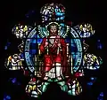 Detail of stained glass window depicting Christ the King