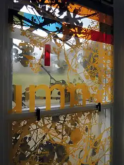 A detail of St Peters Chapterhouse stained glass windows by Rachel Welford and Adrian Riley