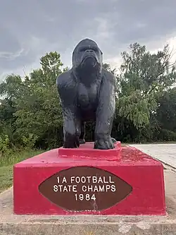 Statue of Picher Gorllas mascot. The gorilla statue is now part of the official Picher-Cardin Memorial.
