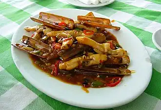 Stir fried razor clams