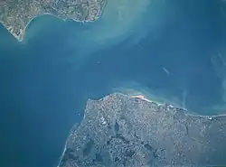 The Strait of Dover from above. The form of Cape Gris-Nez is clearly visible on the coast of France (the southern Coast).