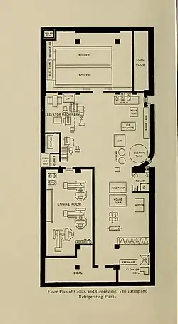Original sub-basement floor plan of Engineers' Club