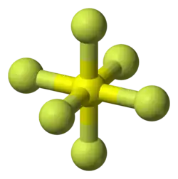 Ball and stick model of sulfur hexafluoride