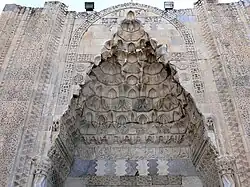 Stone carving in the entrance portal of the Sultan Han caravanserai in Turkey (13th century, Anatolian Seljuk period)