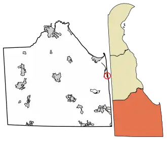 Location of Dewey Beach in Sussex County, Delaware.