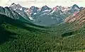 Repulse Peak is between Black Peak (left) and Fisher Peak (center) as seen from the Pacific Crest Trail above Swamp Creek