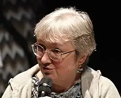 Juliet E. McKenna at Swecon in Stockholm, 2024.
