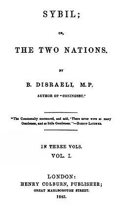 The cover of a book, entitled "Sybil; or, the Two Nations"