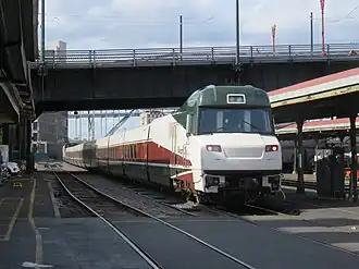Cab car of an articulated Talgo 8 set for Amtrak Cascades.