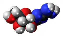 Ball-and-stick model of the taribavirin molecule