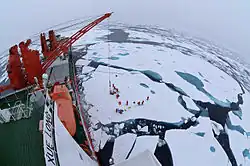 Drifting ice camp in the middle of the Arctic Ocean
