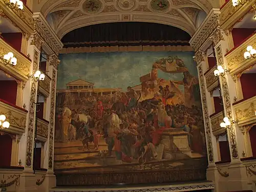 Curtain representing the Triumph of Gaius Asinius Pollio, stage of the Teatro Marrucino in Chieti, 1875.